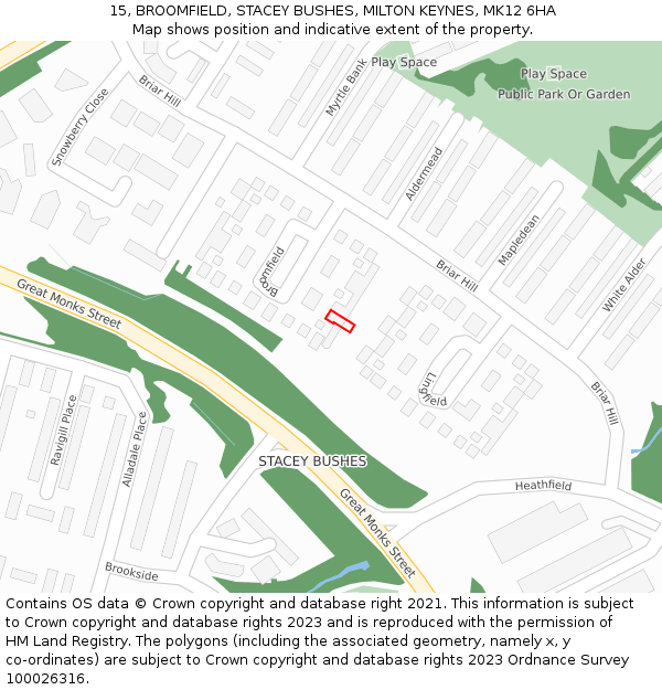 15, BROOMFIELD, STACEY BUSHES, MILTON KEYNES, MK12 6HA: Location map and indicative extent of plot