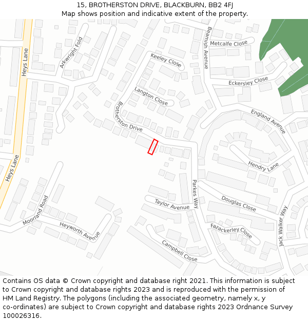 15, BROTHERSTON DRIVE, BLACKBURN, BB2 4FJ: Location map and indicative extent of plot