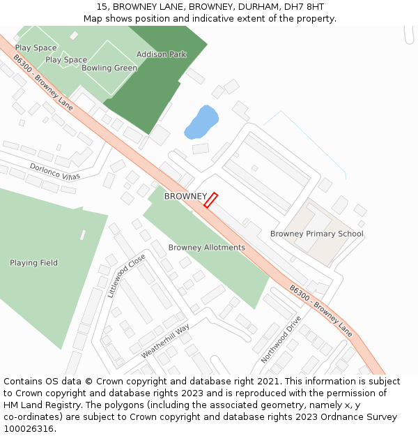 15, BROWNEY LANE, BROWNEY, DURHAM, DH7 8HT: Location map and indicative extent of plot