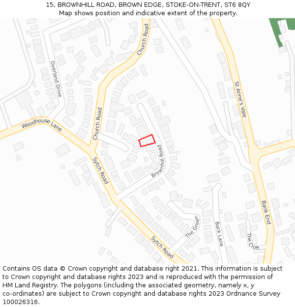 15, BROWNHILL ROAD, BROWN EDGE, STOKE-ON-TRENT, ST6 8QY: Location map and indicative extent of plot