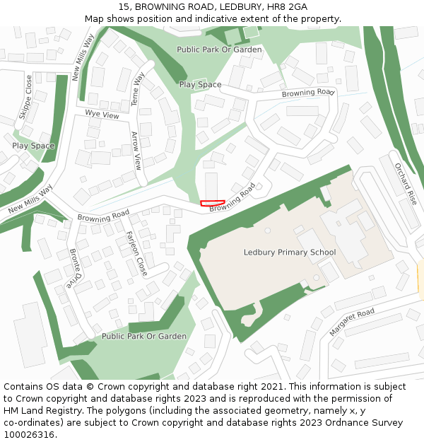 15, BROWNING ROAD, LEDBURY, HR8 2GA: Location map and indicative extent of plot