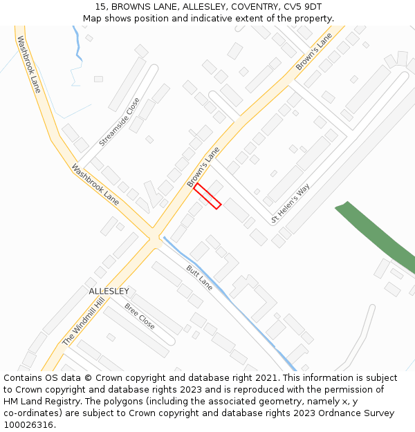 15, BROWNS LANE, ALLESLEY, COVENTRY, CV5 9DT: Location map and indicative extent of plot
