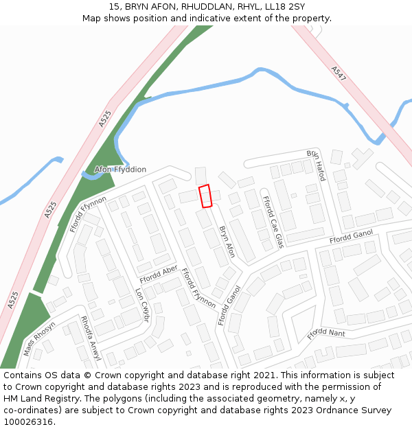 15, BRYN AFON, RHUDDLAN, RHYL, LL18 2SY: Location map and indicative extent of plot