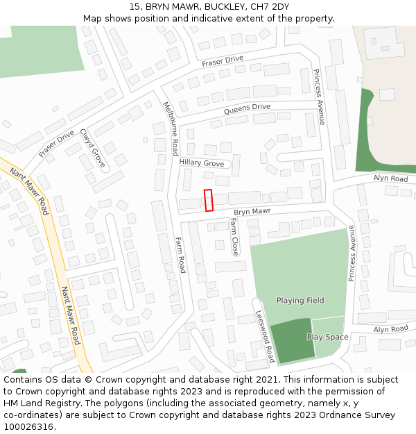 15, BRYN MAWR, BUCKLEY, CH7 2DY: Location map and indicative extent of plot