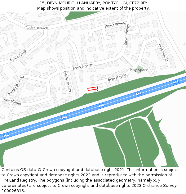 15, BRYN MEURIG, LLANHARRY, PONTYCLUN, CF72 9FY: Location map and indicative extent of plot