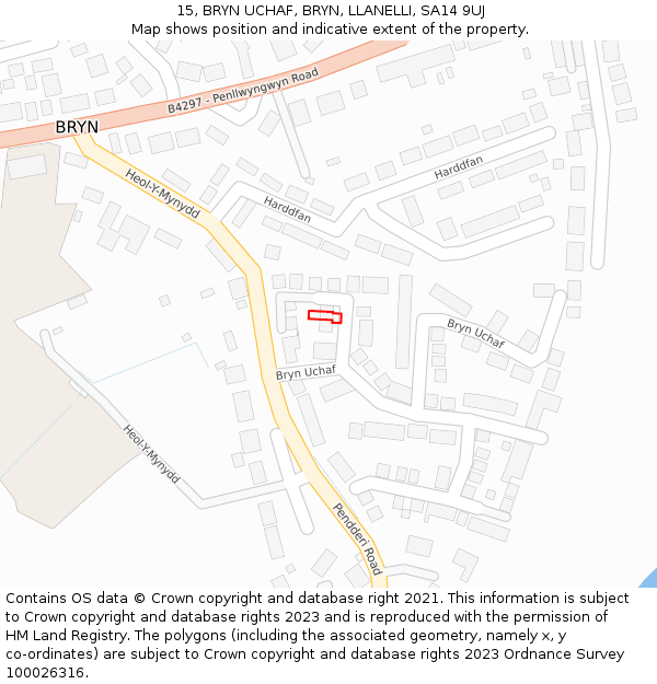 15, BRYN UCHAF, BRYN, LLANELLI, SA14 9UJ: Location map and indicative extent of plot