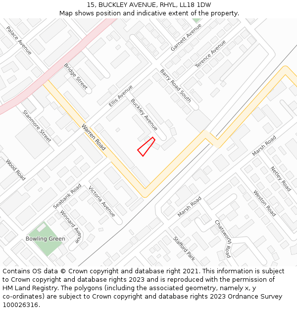 15, BUCKLEY AVENUE, RHYL, LL18 1DW: Location map and indicative extent of plot