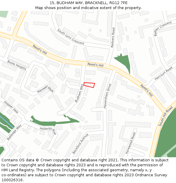 15, BUDHAM WAY, BRACKNELL, RG12 7PE: Location map and indicative extent of plot