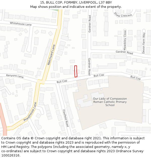 15, BULL COP, FORMBY, LIVERPOOL, L37 8BY: Location map and indicative extent of plot