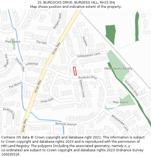 15, BURDOCKS DRIVE, BURGESS HILL, RH15 0HJ: Location map and indicative extent of plot