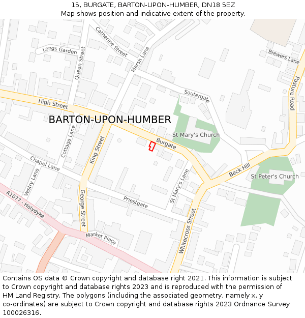 15, BURGATE, BARTON-UPON-HUMBER, DN18 5EZ: Location map and indicative extent of plot