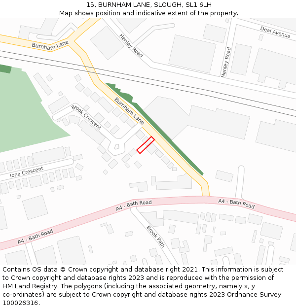 15, BURNHAM LANE, SLOUGH, SL1 6LH: Location map and indicative extent of plot