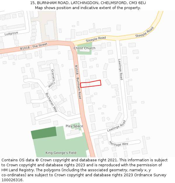 15, BURNHAM ROAD, LATCHINGDON, CHELMSFORD, CM3 6EU: Location map and indicative extent of plot