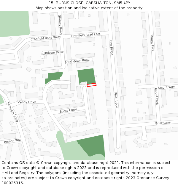 15, BURNS CLOSE, CARSHALTON, SM5 4PY: Location map and indicative extent of plot