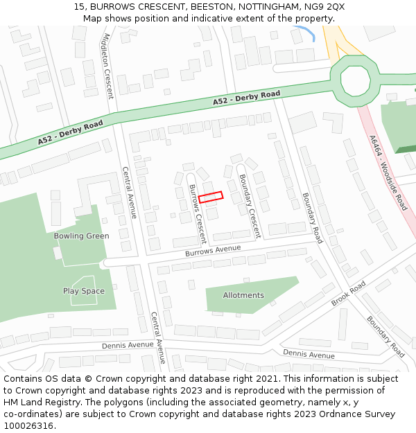 15, BURROWS CRESCENT, BEESTON, NOTTINGHAM, NG9 2QX: Location map and indicative extent of plot