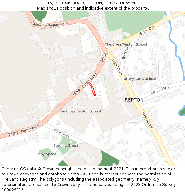 15, BURTON ROAD, REPTON, DERBY, DE65 6FL: Location map and indicative extent of plot