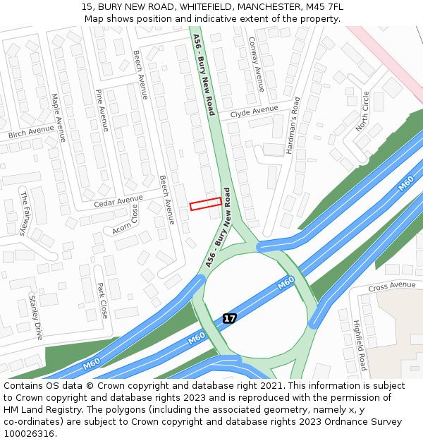 15, BURY NEW ROAD, WHITEFIELD, MANCHESTER, M45 7FL: Location map and indicative extent of plot