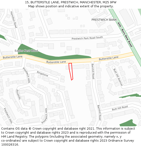 15, BUTTERSTILE LANE, PRESTWICH, MANCHESTER, M25 9PW: Location map and indicative extent of plot