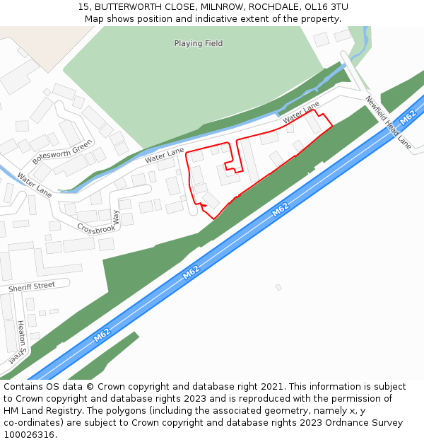 15, BUTTERWORTH CLOSE, MILNROW, ROCHDALE, OL16 3TU: Location map and indicative extent of plot