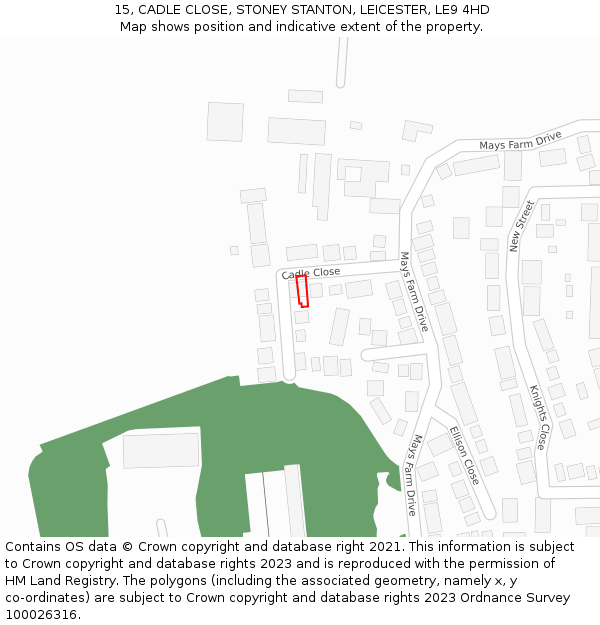 15, CADLE CLOSE, STONEY STANTON, LEICESTER, LE9 4HD: Location map and indicative extent of plot