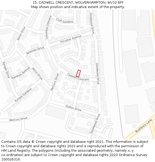 15, CADWELL CRESCENT, WOLVERHAMPTON, WV10 6FF: Location map and indicative extent of plot
