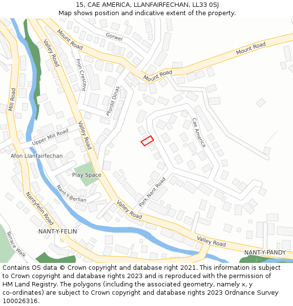 15, CAE AMERICA, LLANFAIRFECHAN, LL33 0SJ: Location map and indicative extent of plot