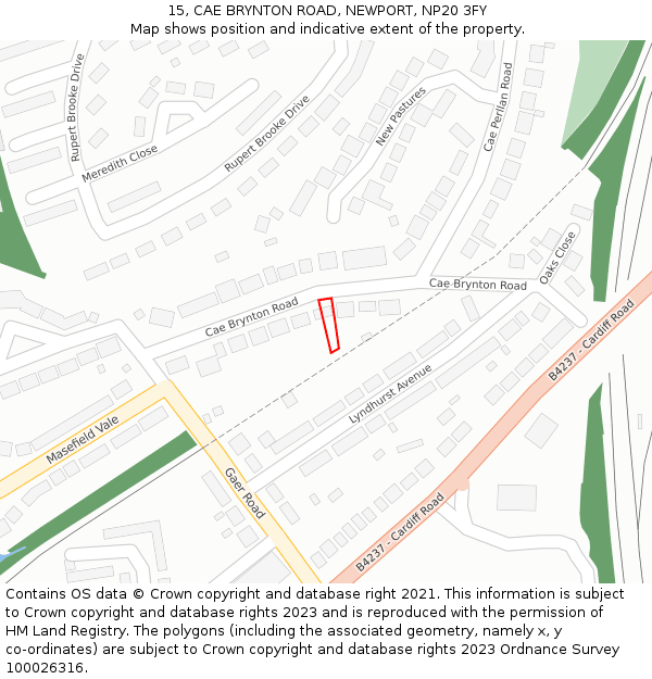 15, CAE BRYNTON ROAD, NEWPORT, NP20 3FY: Location map and indicative extent of plot