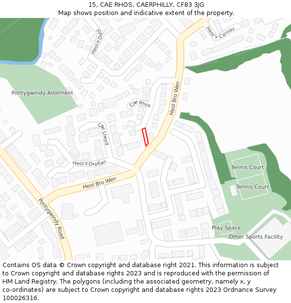 15, CAE RHOS, CAERPHILLY, CF83 3JG: Location map and indicative extent of plot