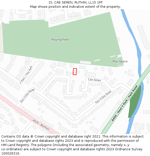 15, CAE SEREN, RUTHIN, LL15 1PF: Location map and indicative extent of plot