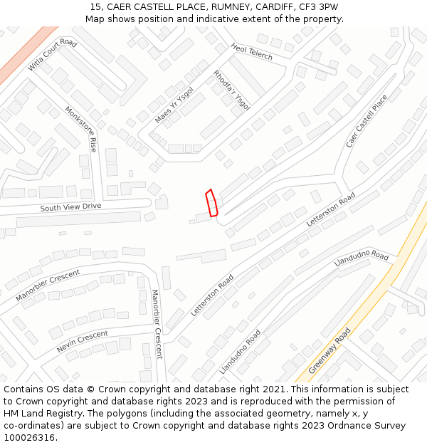 15, CAER CASTELL PLACE, RUMNEY, CARDIFF, CF3 3PW: Location map and indicative extent of plot