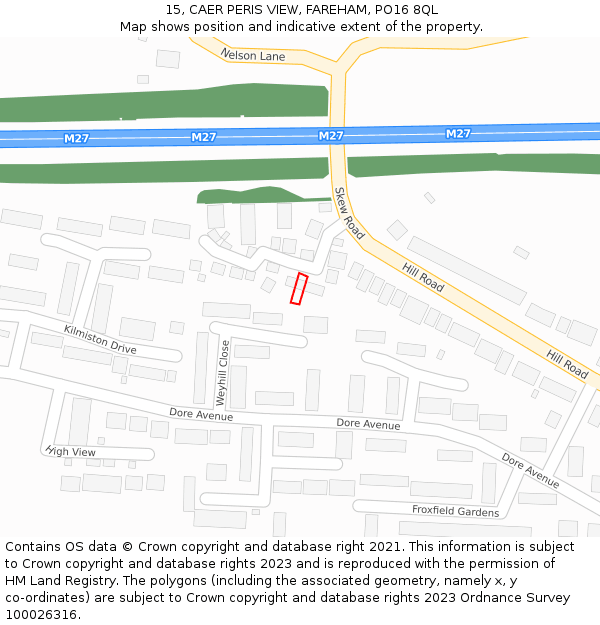 15, CAER PERIS VIEW, FAREHAM, PO16 8QL: Location map and indicative extent of plot