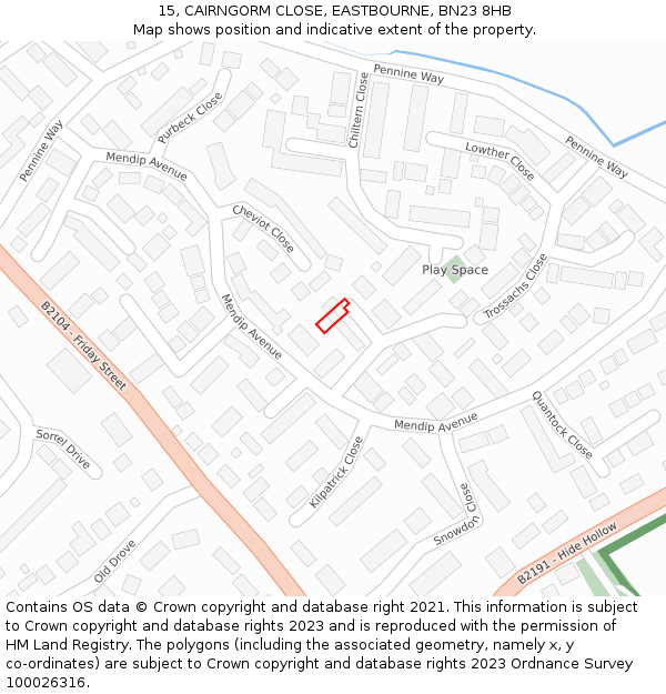 15, CAIRNGORM CLOSE, EASTBOURNE, BN23 8HB: Location map and indicative extent of plot