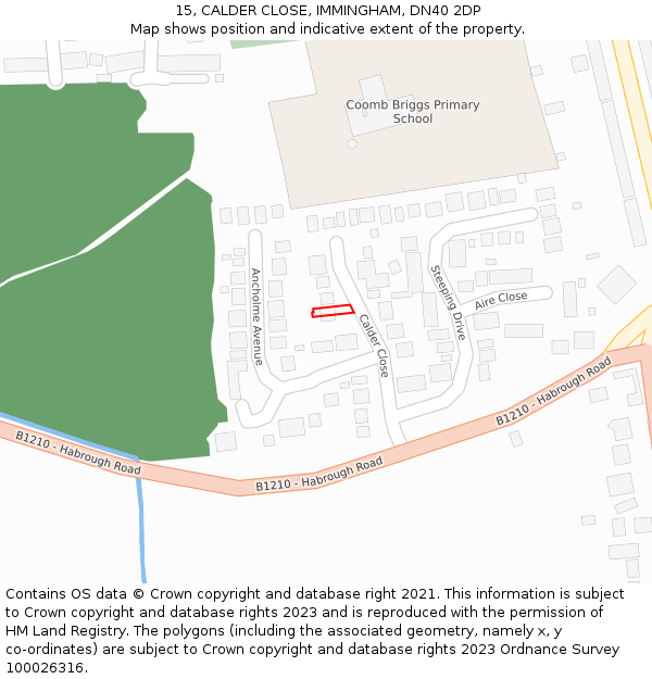 15, CALDER CLOSE, IMMINGHAM, DN40 2DP: Location map and indicative extent of plot
