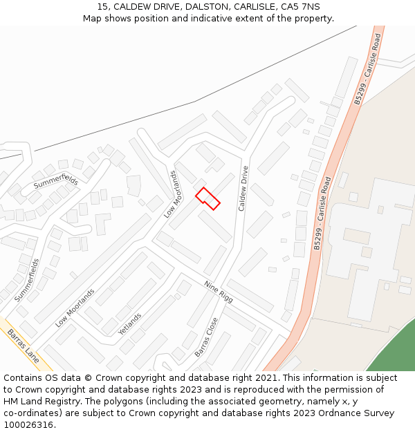 15, CALDEW DRIVE, DALSTON, CARLISLE, CA5 7NS: Location map and indicative extent of plot