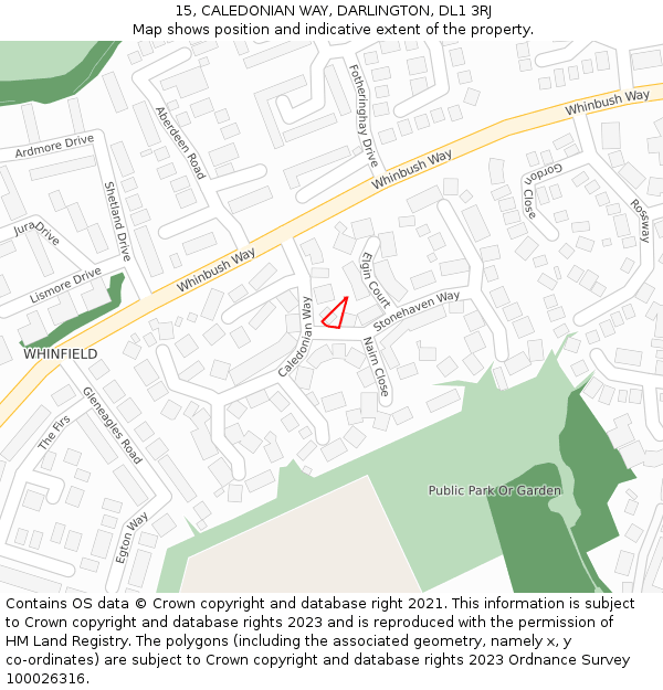 15, CALEDONIAN WAY, DARLINGTON, DL1 3RJ: Location map and indicative extent of plot