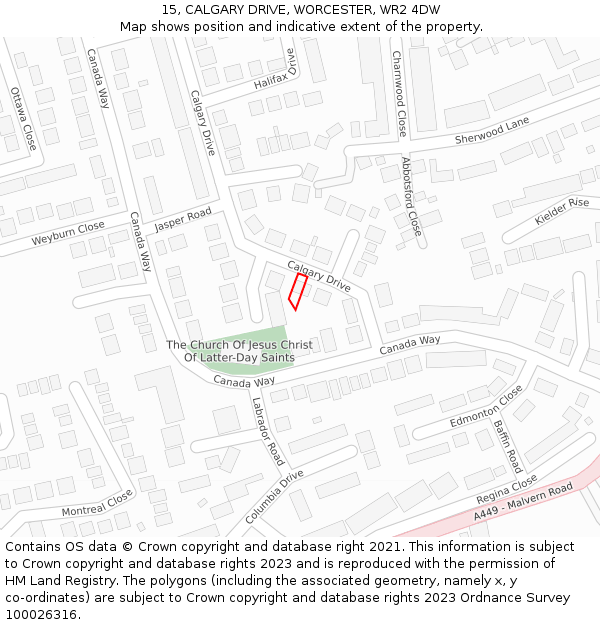 15, CALGARY DRIVE, WORCESTER, WR2 4DW: Location map and indicative extent of plot