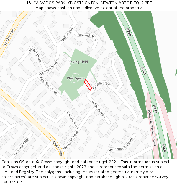15, CALVADOS PARK, KINGSTEIGNTON, NEWTON ABBOT, TQ12 3EE: Location map and indicative extent of plot