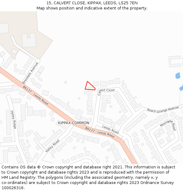 15, CALVERT CLOSE, KIPPAX, LEEDS, LS25 7EN: Location map and indicative extent of plot