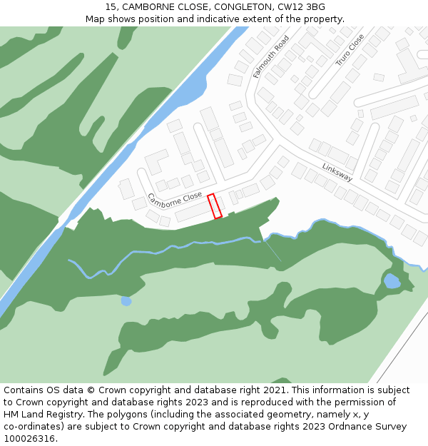 15, CAMBORNE CLOSE, CONGLETON, CW12 3BG: Location map and indicative extent of plot