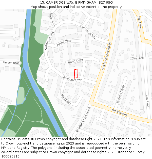 15, CAMBRIDGE WAY, BIRMINGHAM, B27 6SG: Location map and indicative extent of plot