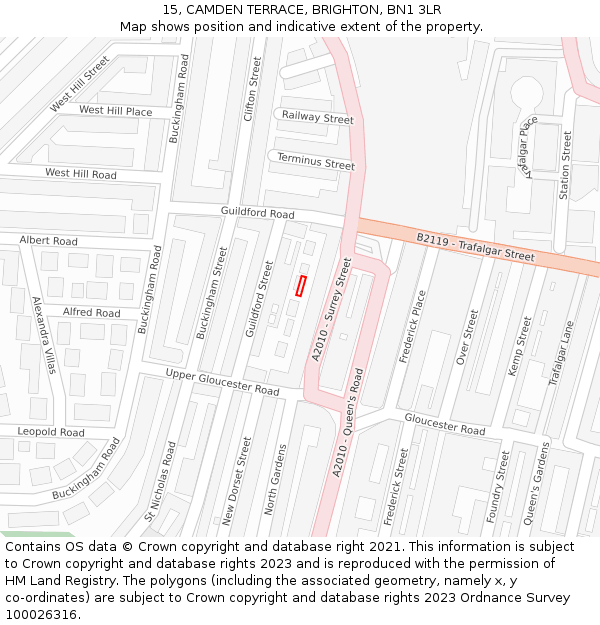 15, CAMDEN TERRACE, BRIGHTON, BN1 3LR: Location map and indicative extent of plot