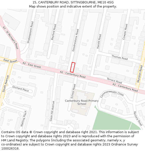 15, CANTERBURY ROAD, SITTINGBOURNE, ME10 4SG: Location map and indicative extent of plot