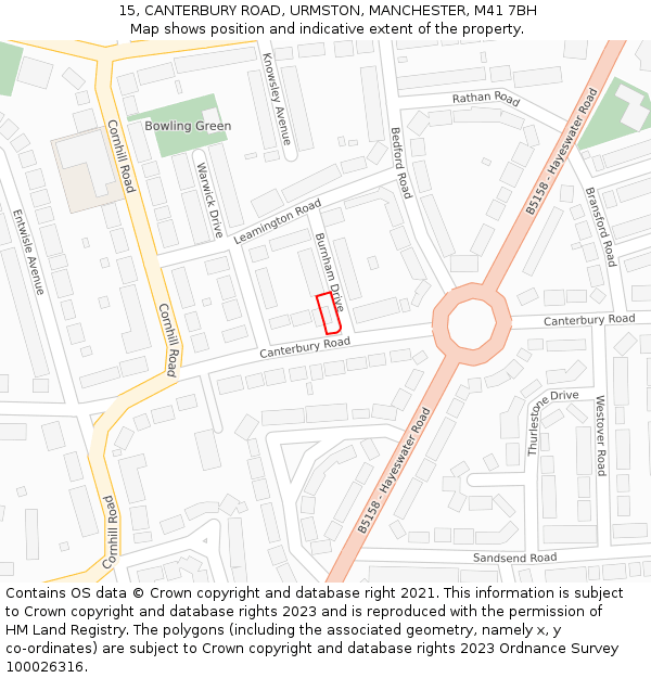 15, CANTERBURY ROAD, URMSTON, MANCHESTER, M41 7BH: Location map and indicative extent of plot