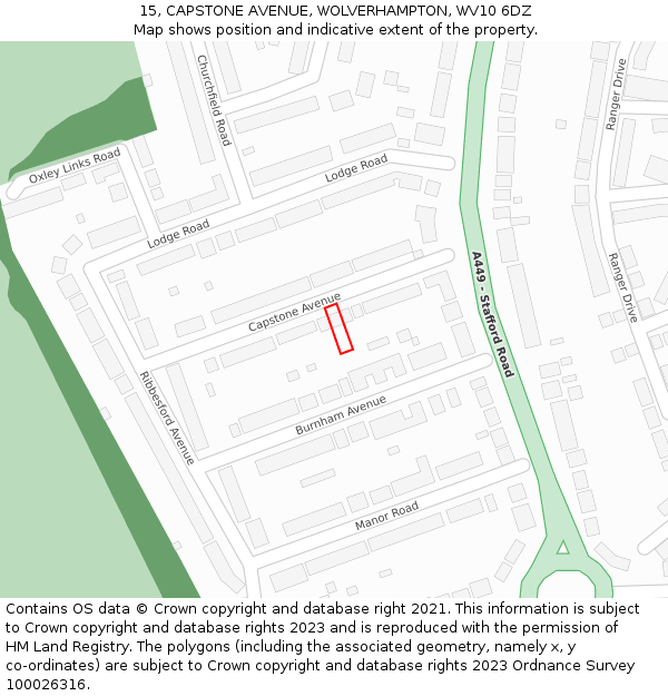 15, CAPSTONE AVENUE, WOLVERHAMPTON, WV10 6DZ: Location map and indicative extent of plot