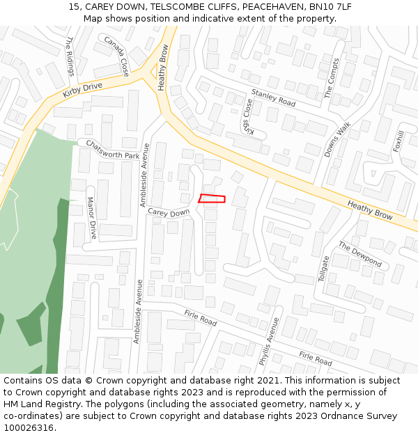 15, CAREY DOWN, TELSCOMBE CLIFFS, PEACEHAVEN, BN10 7LF: Location map and indicative extent of plot