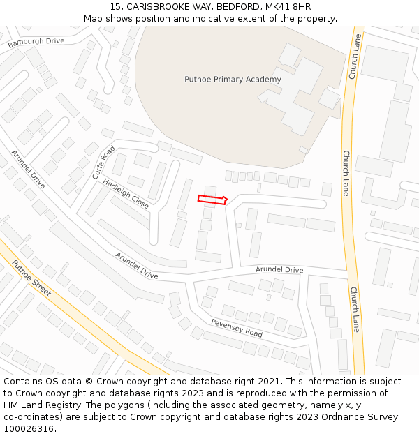 15, CARISBROOKE WAY, BEDFORD, MK41 8HR: Location map and indicative extent of plot