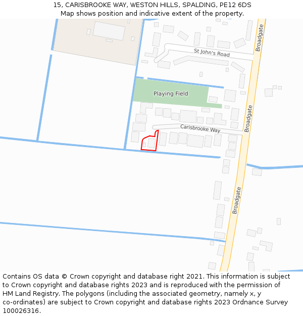 15, CARISBROOKE WAY, WESTON HILLS, SPALDING, PE12 6DS: Location map and indicative extent of plot