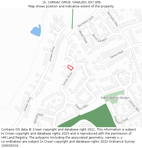 15, CARNAC DRIVE, DAWLISH, EX7 0FB: Location map and indicative extent of plot