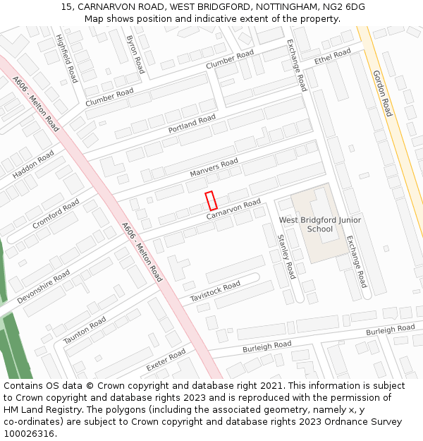 15, CARNARVON ROAD, WEST BRIDGFORD, NOTTINGHAM, NG2 6DG: Location map and indicative extent of plot