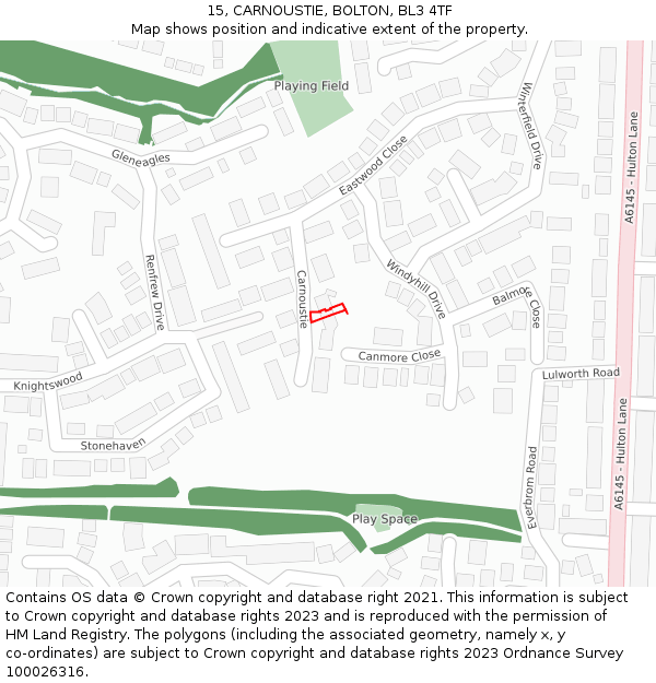 15, CARNOUSTIE, BOLTON, BL3 4TF: Location map and indicative extent of plot